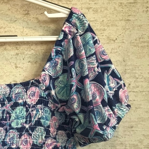 Simply Southern Crop Smocked Puff Sleeve Shirred Top Sz XXL Sea Shells Beach - Picture 8 of 14